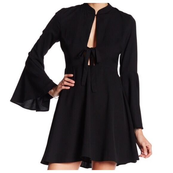 English Factory | NWOT Witchy Black Tie-Front Bell Sleeve Mini Dress | Sz S - Picture 1 of 9